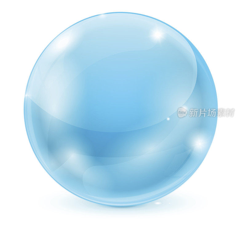 蓝色的玻璃球。3 d闪闪发光的球体